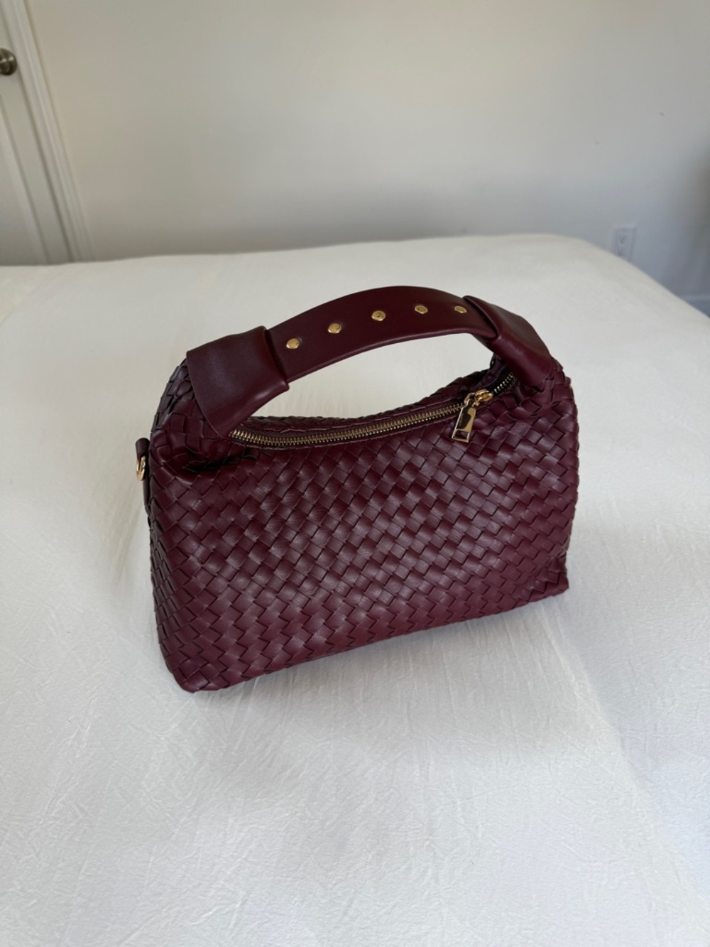 Urban Expressions Woven Medium Hobo in Deep Burgundy with Gold Hardware